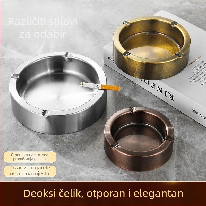 Pepeljara od nehrđajućeg čelika, debela, otporna na prosipanje pepela i rasipanje, pogodna za barove, kafiće, hotele i domove