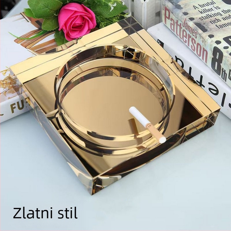 Staklena pepeljara Crystal, K9 staklo, dekorativna i s prostorom za pohranu, za dom/ured/bar, stil jednostavan luksuz