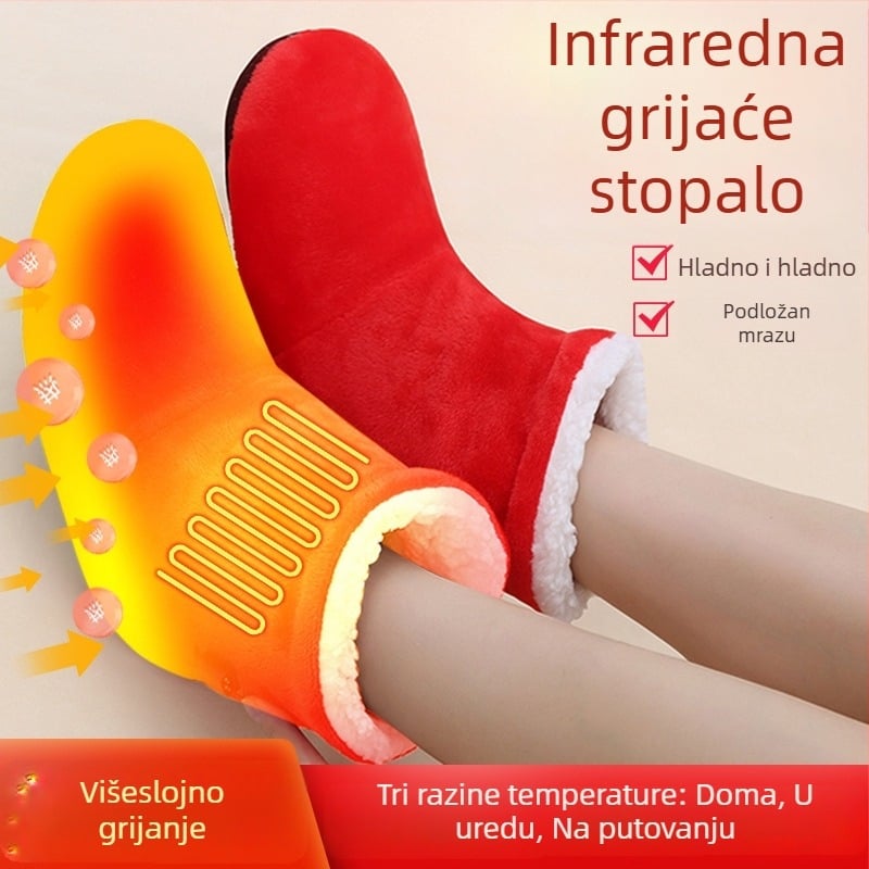 Unisex električne grijane papuče za dom, USB napajanje, mekani velur gornji dio, potplata od termoplastičnog elastomera, punjive i udobne kućne papuče
