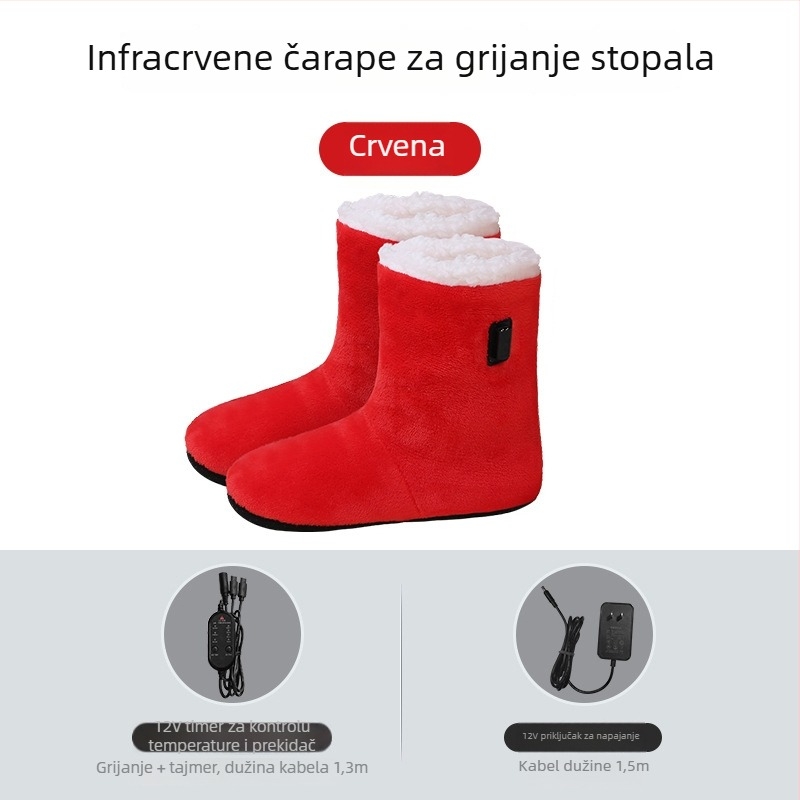Unisex električne grijane papuče za dom, USB napajanje, mekani velur gornji dio, potplata od termoplastičnog elastomera, punjive i udobne kućne papuče
