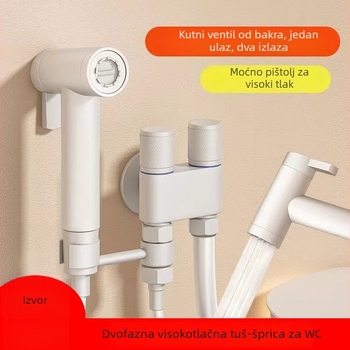 Bakreni set tuš spreja za WC s kutnim ventilem, 1 ulaz 2 izlaza, model ZD023, navoj 4 min, atmosferski tlak
