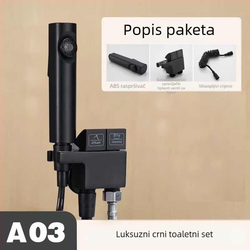 Kupaonski diverter ventil s pištoljem za prskanje, set – model: 1 ulaz, 2 izlaza; materijal: bakarna legura; unutarnji promjer: 4 mm; ugradnja: rotacijska