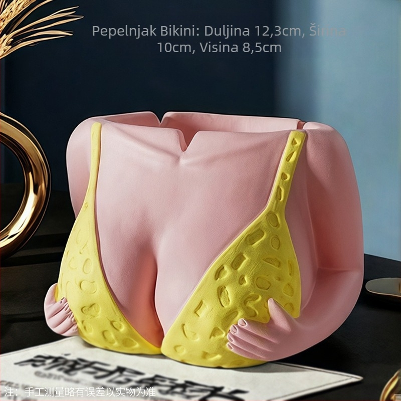 Betonska pepeljara s dizajnom bikinija, prilagodljiva s otiskom logotipa, dekorativna i s prostorom za pohranu.