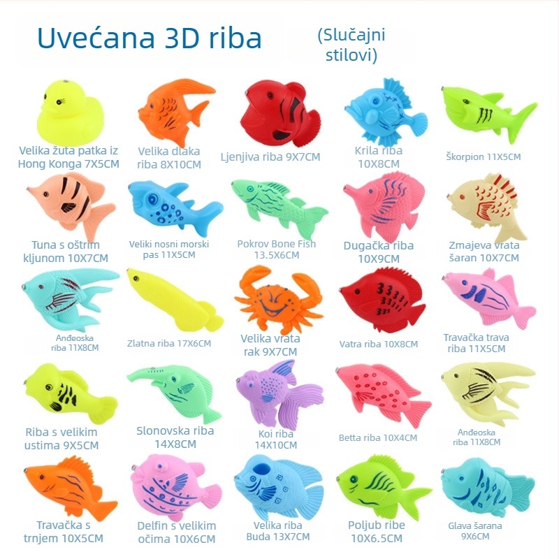 Dječja magnetska ribolovna igračka za vodene igre sa stimulacijom kognitivnog razvoja, dvostrano trodimenzionalnim ribama i plastičnom štapom za ribolov (za djecu 4-6 godina)