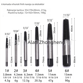 Set ekstraktora vijaka s finim zubom za vađenje slomljenih vijaka | 5-dijelni set | Veličine 5/6/8/11 | Materijal: ugljični čelik i krom-molibden čelik