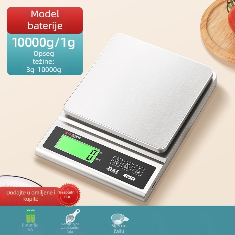 Kuhinjska vaga Longbei LB-18, raspon vaganja 0,5 g–3 kg, elektronička, napajanje USB ili 2 suha baterije