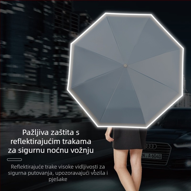 Morandi sklopivi kišobran u japansko–korejskom stilu, potpuno automatsko otvaranje, UPF >50 UV zaštita, 8 rebara od vlaknastog stakla, tkanina 190T, radijus 42–52 cm