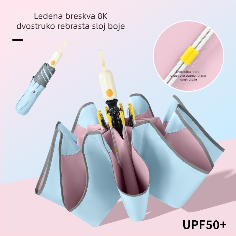 Fulilai automatski suncobran s UPF>50, 8 rebara od fiberglasa i čelični osov (automatsko otvaranje i zatvaranje, UPF>50, 8 rebara, čelični osov)