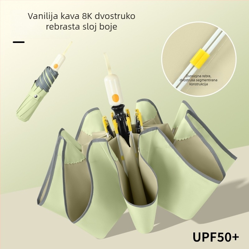 Fulilai automatski suncobran s UPF>50, 8 rebara od fiberglasa i čelični osov (automatsko otvaranje i zatvaranje, UPF>50, 8 rebara, čelični osov)