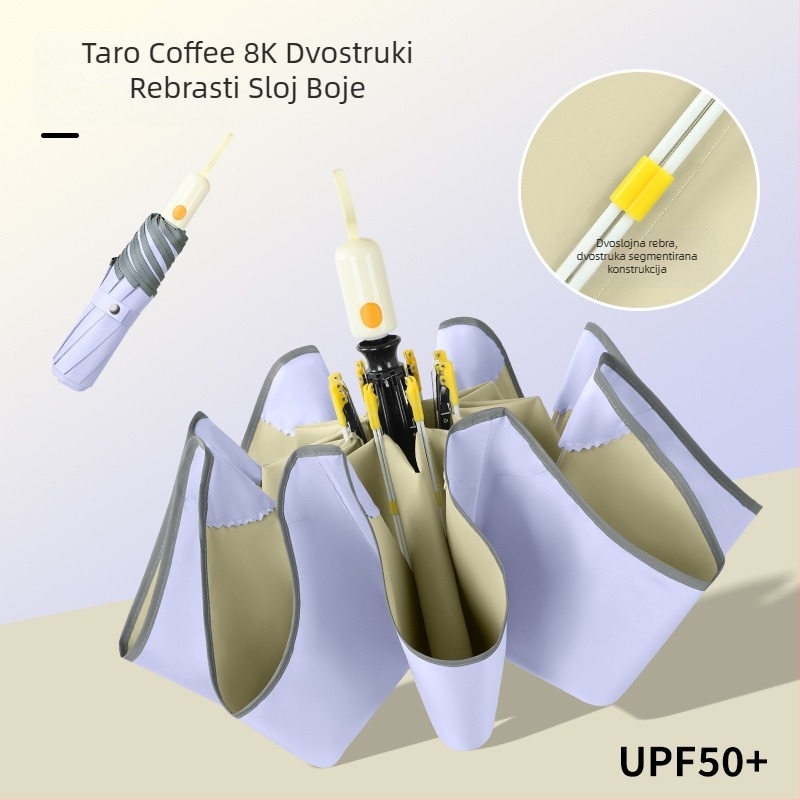 Fulilai automatski suncobran s UPF>50, 8 rebara od fiberglasa i čelični osov (automatsko otvaranje i zatvaranje, UPF>50, 8 rebara, čelični osov)