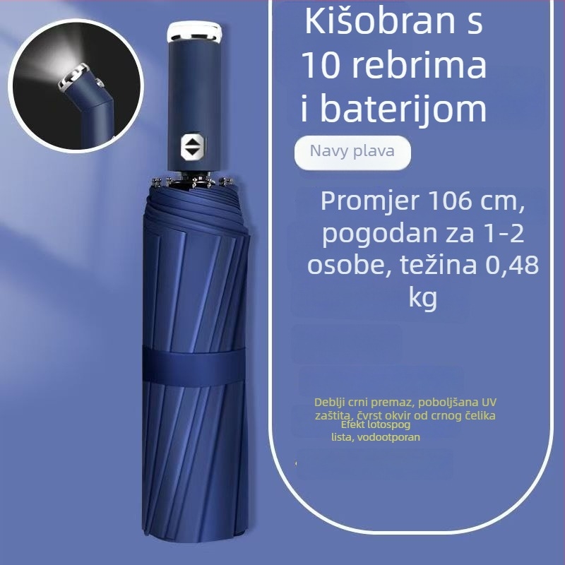 LED svjetiljka i kišobran – automatsko otvaranje, dvostruka namjena, otporno na vjetar, UV zaštita UPF50+, sklopivi