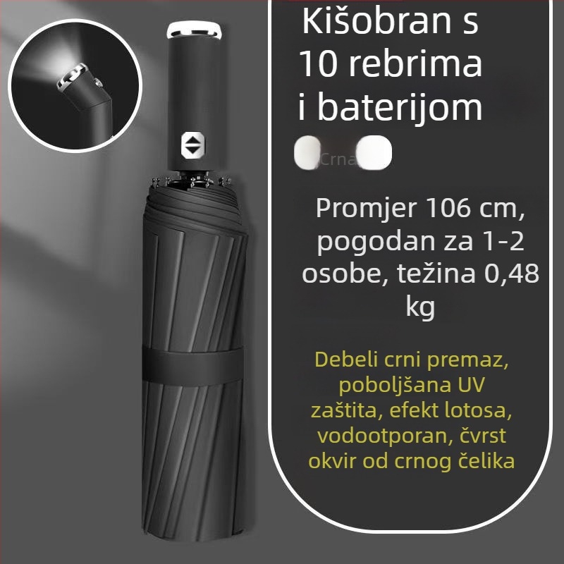 LED svjetiljka i kišobran – automatsko otvaranje, dvostruka namjena, otporno na vjetar, UV zaštita UPF50+, sklopivi