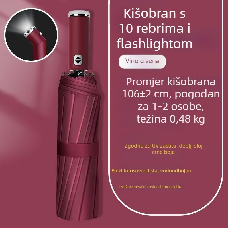 LED svjetiljka i kišobran – automatsko otvaranje, dvostruka namjena, otporno na vjetar, UV zaštita UPF50+, sklopivi