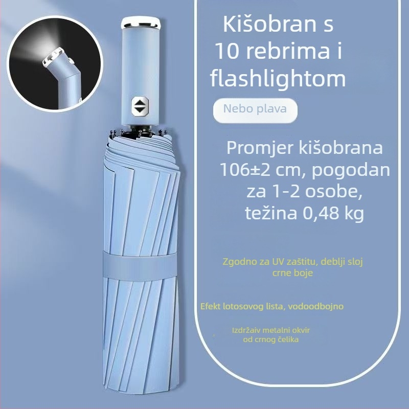 LED svjetiljka i kišobran – automatsko otvaranje, dvostruka namjena, otporno na vjetar, UV zaštita UPF50+, sklopivi