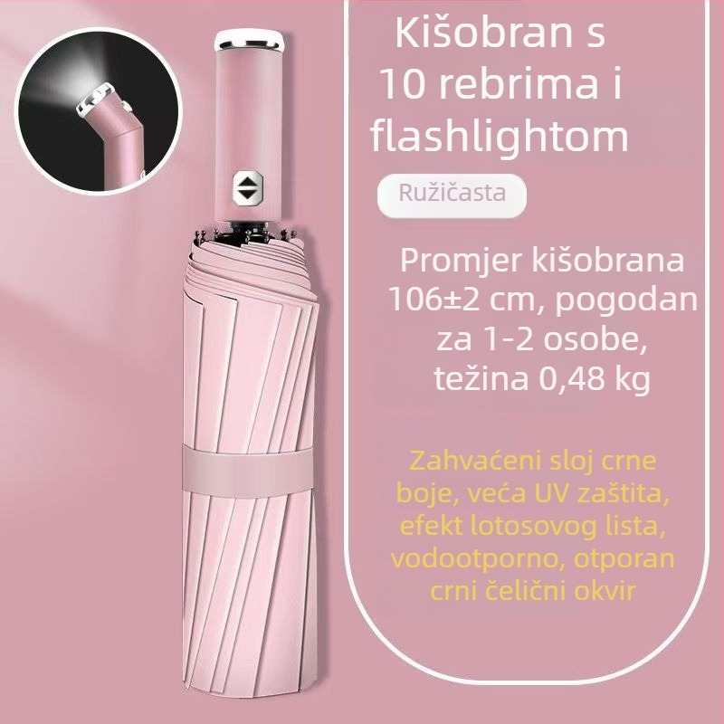 LED svjetiljka i kišobran – automatsko otvaranje, dvostruka namjena, otporno na vjetar, UV zaštita UPF50+, sklopivi