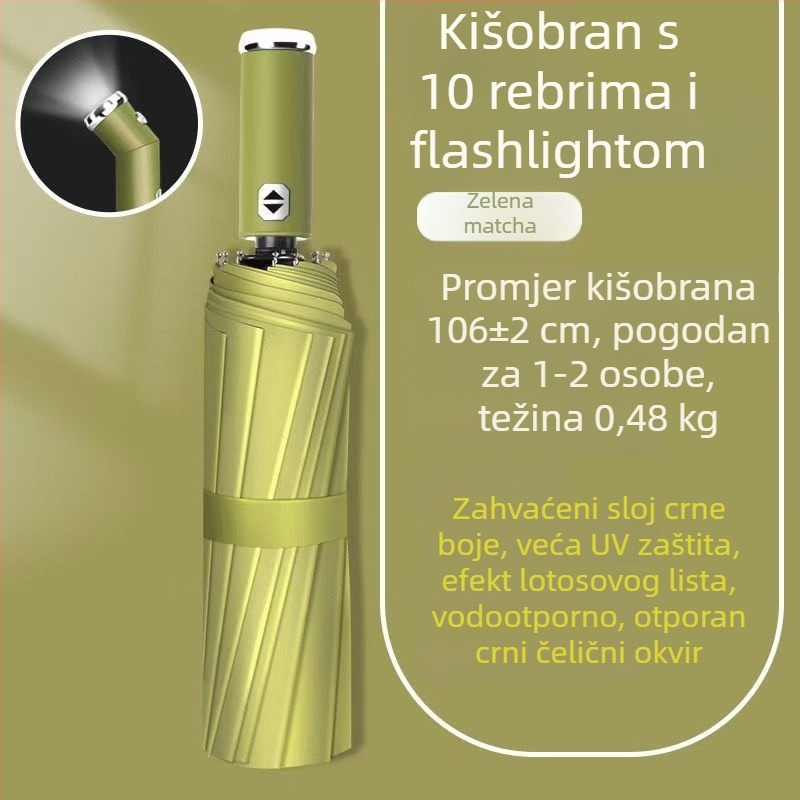 LED svjetiljka i kišobran – automatsko otvaranje, dvostruka namjena, otporno na vjetar, UV zaštita UPF50+, sklopivi