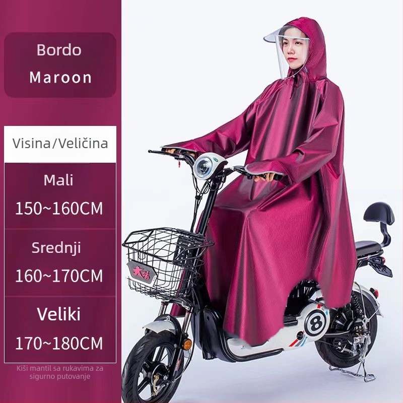 Kišni kaput s rukavima za električni motocikl, kompatibilan s kacigom, dugi kišni pončo za cijelo tijelo, za muškarce i žene