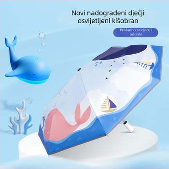 Dječji kišobran s LED osvjetljenjem, automatsko otvaranje i zatvaranje, okvir od legure s 8 rebara, karikaturni dizajn, UV zaštita UPF50+