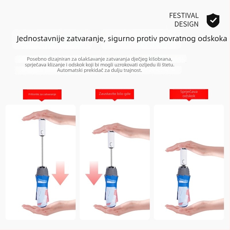 Dječji kišobran s LED osvjetljenjem, automatsko otvaranje i zatvaranje, okvir od legure s 8 rebara, karikaturni dizajn, UV zaštita UPF50+