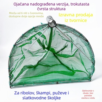 Ribarska mreža za ribu, škampi i puževe – mreža s uzlima od 6 vlakana, nosivost 20, dubina 80 cm