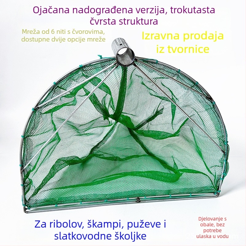 Ribarska mreža za ribu, škampi i puževe – mreža s uzlima od 6 vlakana, nosivost 20, dubina 80 cm