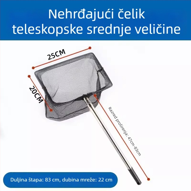 Nehrđajući čelična četvrtasta akvarijska mreža s izvučnom ručkom za zlatne i dekorativne ribe