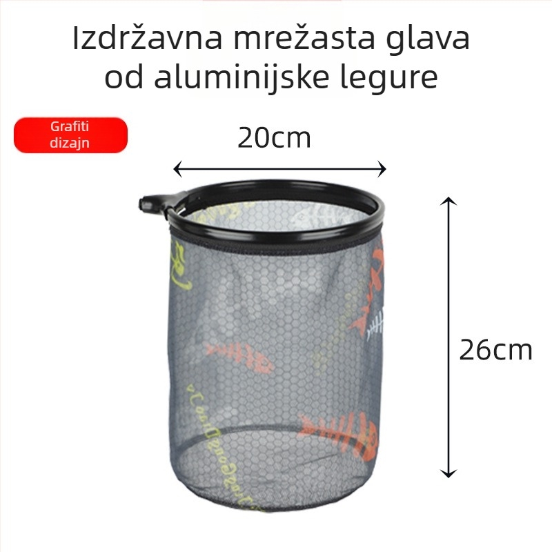 Glava mreže za ribolov — ultralako aluminijska legura, Anti-Hook dizajn, natjecateljski tip (Nano mreža; nosivost 5; dubina 26 cm)