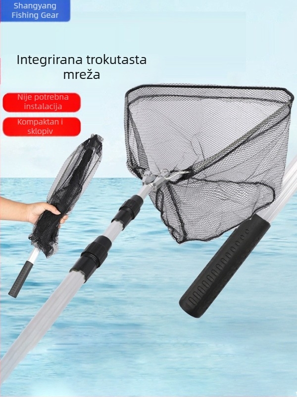 Aluminijska legura, teleskopska štap za ribolov, čvrst trokutasti dizajn, mreža s finim očima