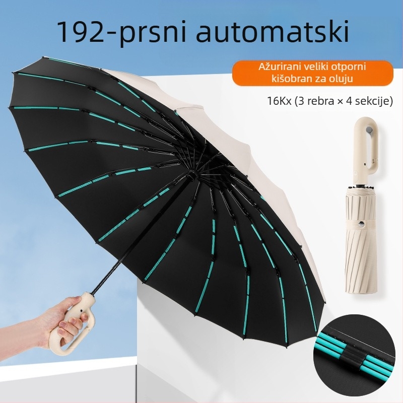 Suncobran sa 16 rebara, automatsko otvaranje i zatvaranje, UV zaštita, dvostruka upotreba za sunce i kišu, ispis logotipa.
