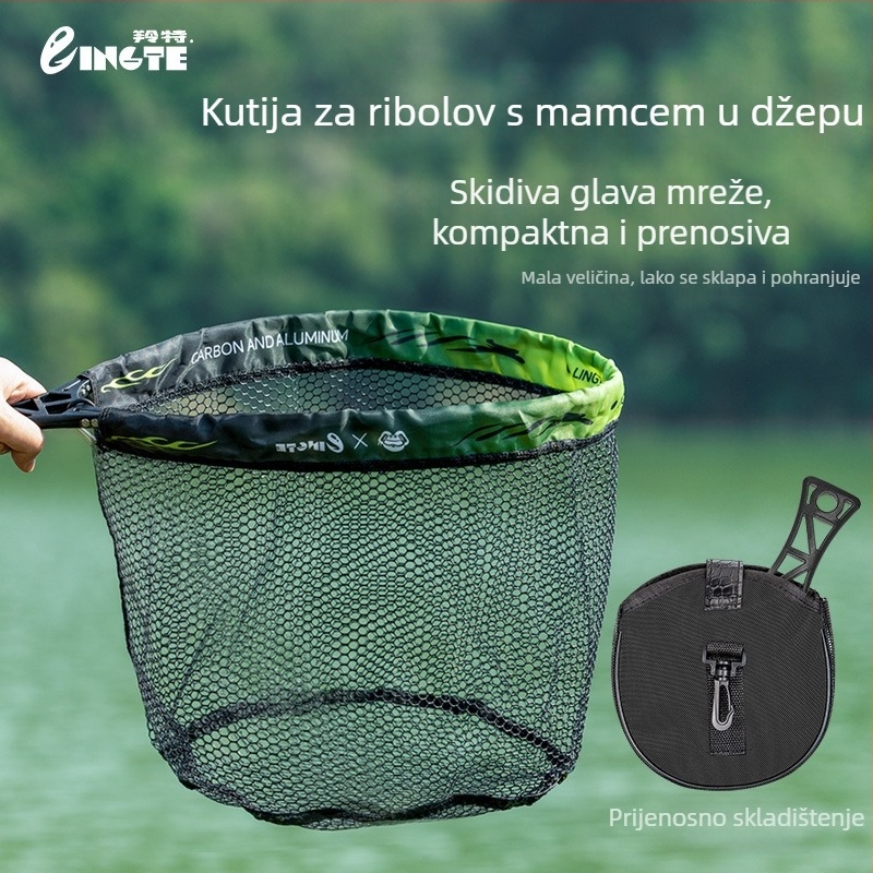 Set mreže za ribolov s metalnim okvirom, promjer otvora 34 cm, dubina mreže 28 cm, debela mreža, ne skuplja se