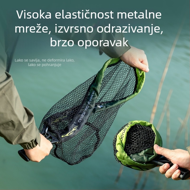 Set mreže za ribolov s metalnim okvirom, promjer otvora 34 cm, dubina mreže 28 cm, debela mreža, ne skuplja se
