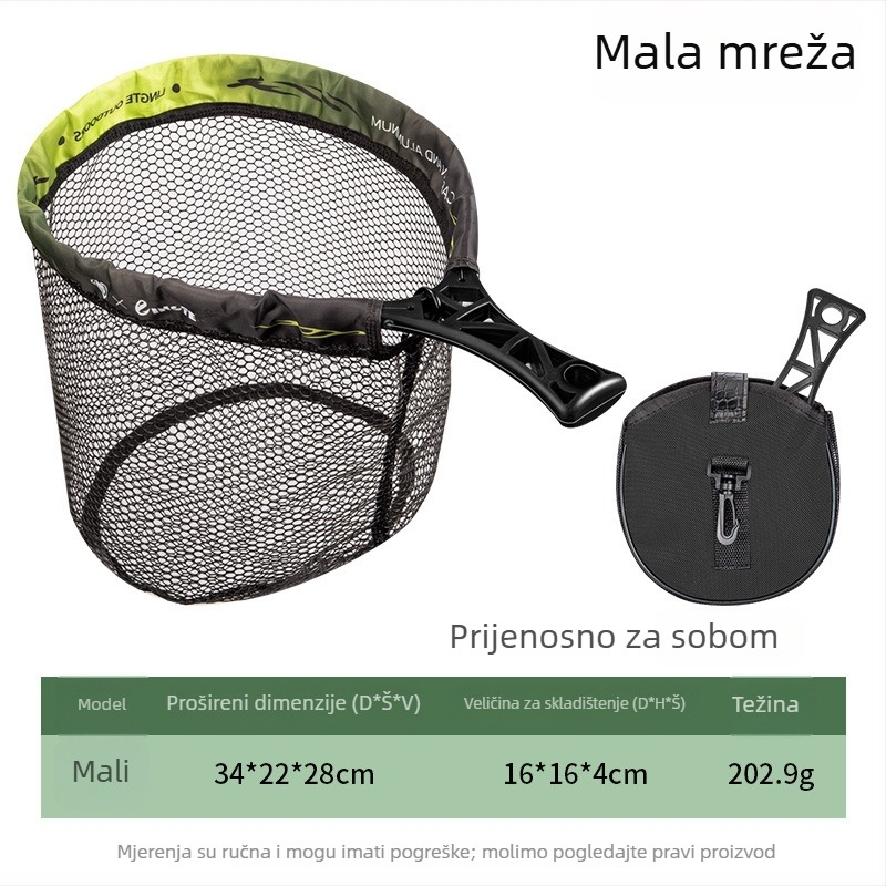 Set mreže za ribolov s metalnim okvirom, promjer otvora 34 cm, dubina mreže 28 cm, debela mreža, ne skuplja se