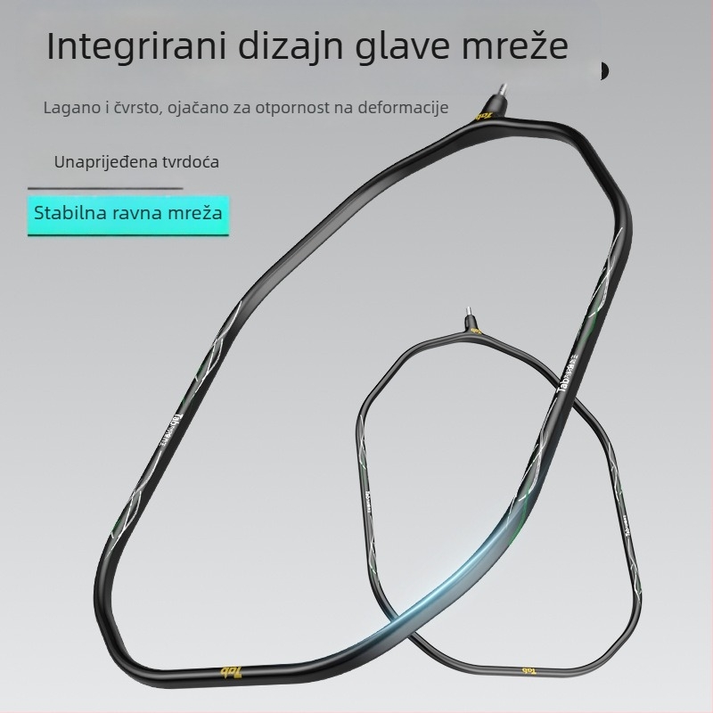 Glava mreže za ribolov s konstrukcijom od karbona i ultralakog titanijskog legura, premazana ljepilom, džep protiv zapetljavanja