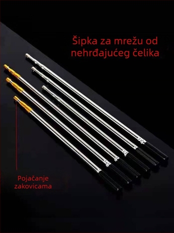 Nehrđajući čelični teleskopski štap za mrežu, 1,5–6 m, s kukom za branje voća