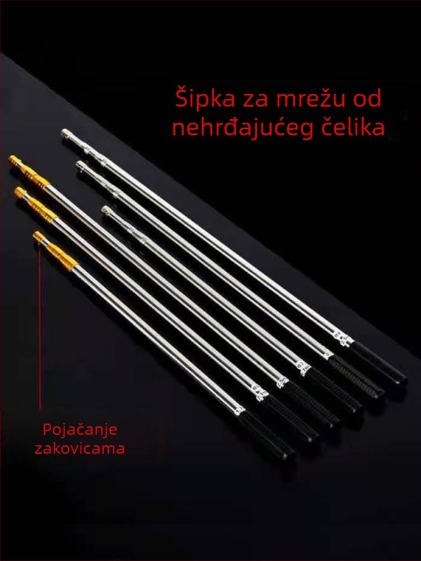 Nehrđajući čelični teleskopski štap za mrežu, 1,5–6 m, s kukom za branje voća