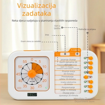 Timer za upravljanje vremenom – tiho vizualni timer zadataka za učenike, pokazivač + digitalni zaslon, kretanje: Light Wave, kućište: legura, pravokutni dizajn, napajanje: suha baterija