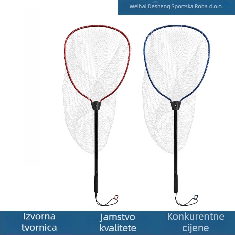 Monofilamentna mreža od aluminijskog legura za ribolov na splavi, mala mreža, prijenosna i lagana; otvor 46×41 cm, dubina 80–90 cm, fino oko, sklopiva