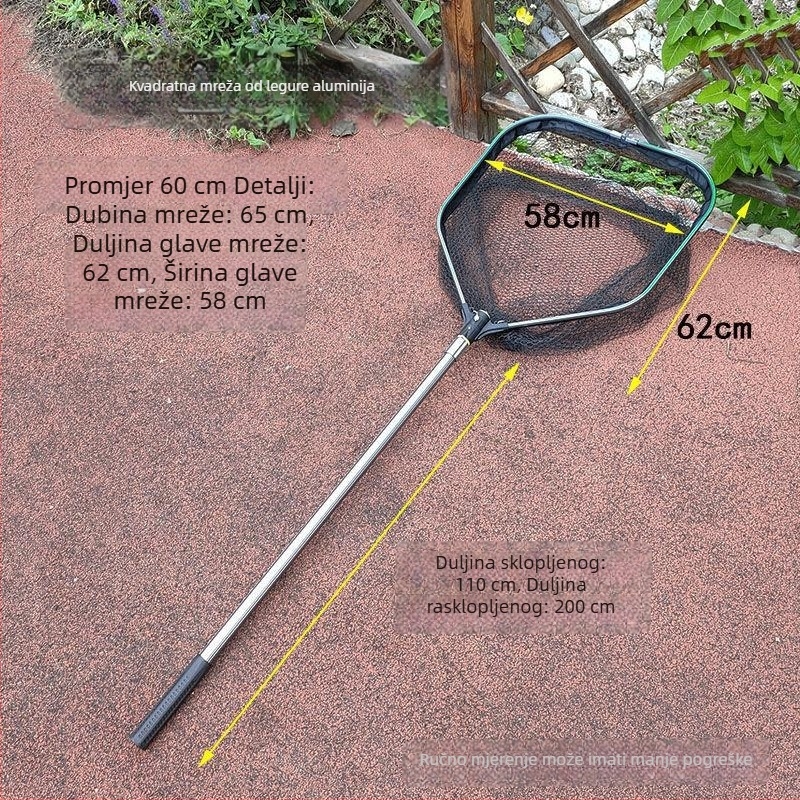 Komplet za ribolov: mreža od aluminijuma duljine 70 cm za crnu ribu i štuku, uz štap i glavu mreže protiv okretanja