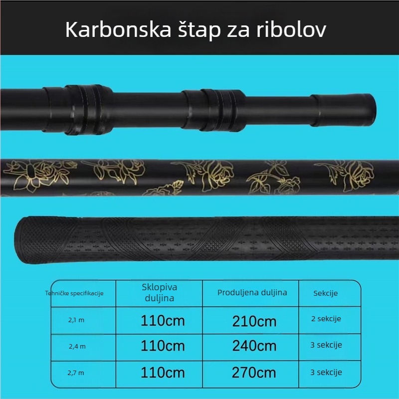 Karbonska štap za mrežu za ribolov s produženom pjenastom ručkom