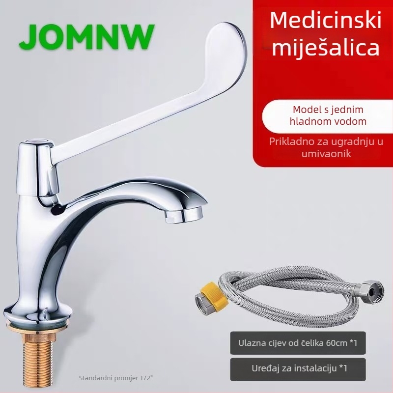 Medicinski vodovod za operacijsku sobu i laboratorij s produženom ručkom i miješanjem hladne i tople vode; jednovrstan miješivač hladne i tople vode (bakar; 0–90°C; nominalni tlak 1.0; keramički disk ventil; model jo-085)