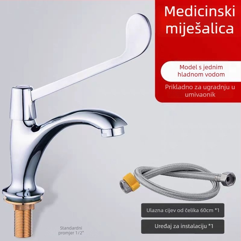 Medicinski vodovod za operacijsku sobu i laboratorij s produženom ručkom i miješanjem hladne i tople vode; jednovrstan miješivač hladne i tople vode (bakar; 0–90°C; nominalni tlak 1.0; keramički disk ventil; model jo-085)