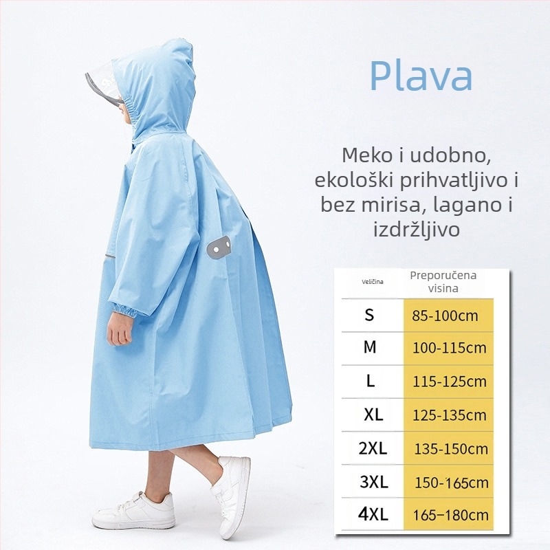Dječji kišni pončo s TPU vodootpornom membranom, tkanina Chunya Spinning 0,16 mm, otisak logotipa, mogućnost prilagođavanja