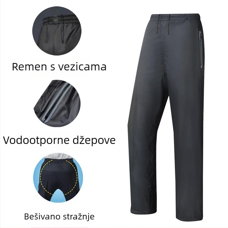 Unisex hlače za kišu za outdoor aktivnosti, vodootporne s PVC ljepilnim slojem, debljina tkanine 22, pogodne za vožnju biciklom i planinarenje