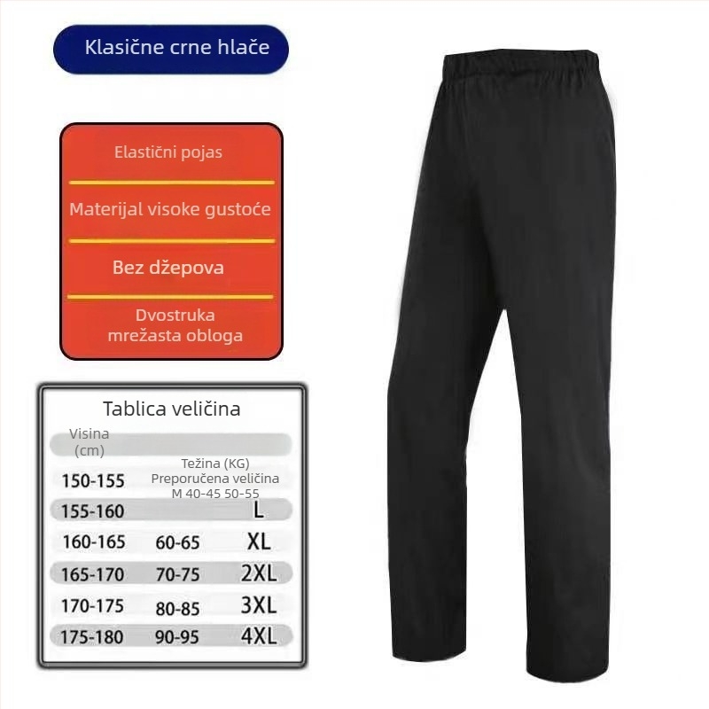 Unisex hlače za kišu za outdoor aktivnosti, vodootporne s PVC ljepilnim slojem, debljina tkanine 22, pogodne za vožnju biciklom i planinarenje