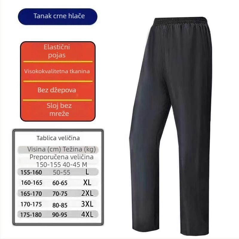 Unisex hlače za kišu za outdoor aktivnosti, vodootporne s PVC ljepilnim slojem, debljina tkanine 22, pogodne za vožnju biciklom i planinarenje