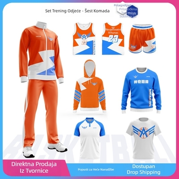 Dječji košarkaški trening set s dugim rukavima, sublimacijski tisak, poliesterska mješavina materijala (90% poliester), podstava 90%, pogodan za sve sezone, za djecu, košarku i druge loptaste igre