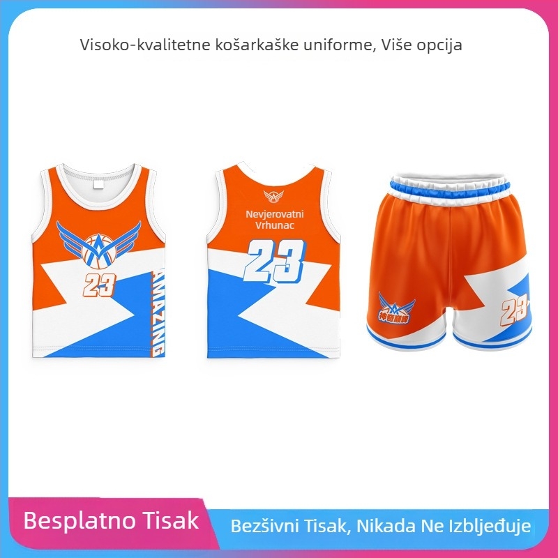 Dječji košarkaški trening set s dugim rukavima, sublimacijski tisak, poliesterska mješavina materijala (90% poliester), podstava 90%, pogodan za sve sezone, za djecu, košarku i druge loptaste igre