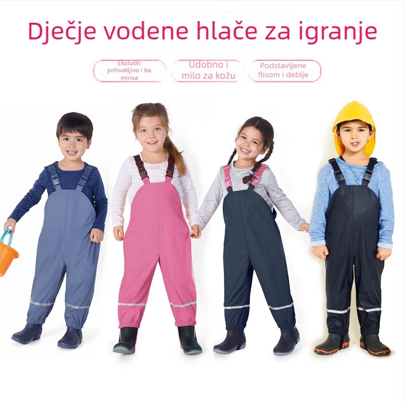 Dječje kišne hlače s dvostrukom flis podlogom, PU materijalom i vodootporni dišući sloj za aktivnosti na otvorenom