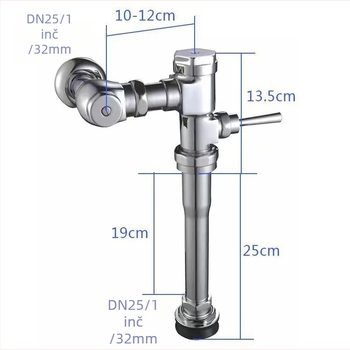 Toaletni ventil za ispiranje s ručnom polugom, horizontalni, bakarno tijelo, DN25 (1 inch), tlak vode 1–12 MPa, vrijeme ispiranja 4–8 s, model 34230