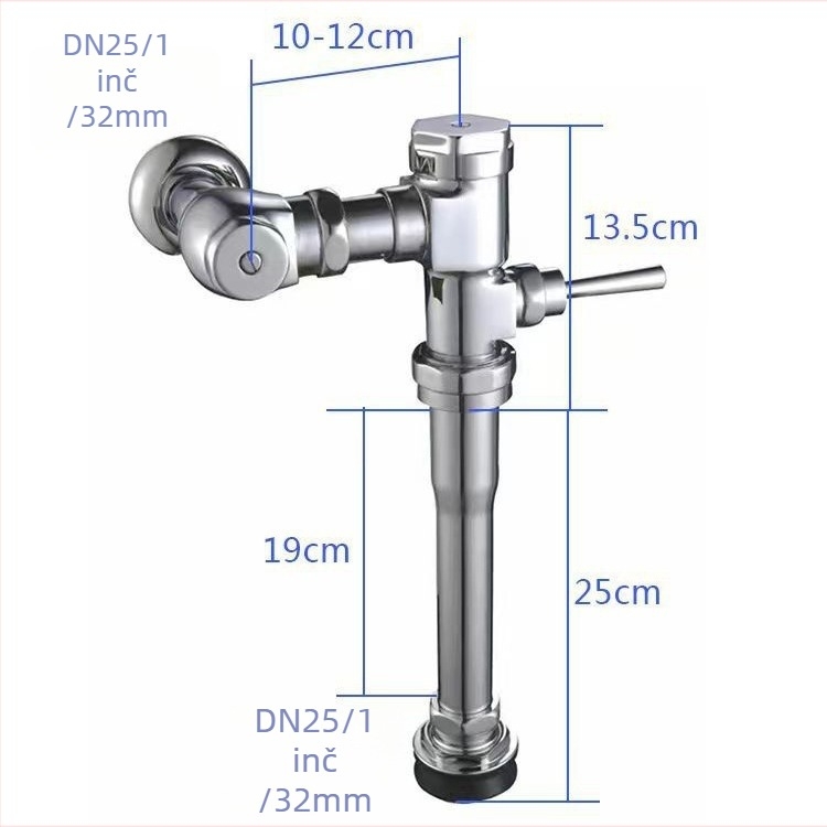 Toaletni ventil za ispiranje s ručnom polugom, horizontalni, bakarno tijelo, DN25 (1 inch), tlak vode 1–12 MPa, vrijeme ispiranja 4–8 s, model 34230
